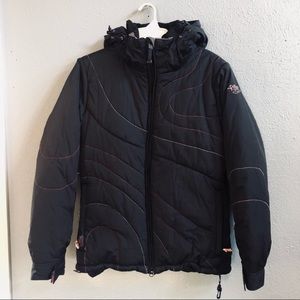 Roxy black with pink stitching hooded ski jacket